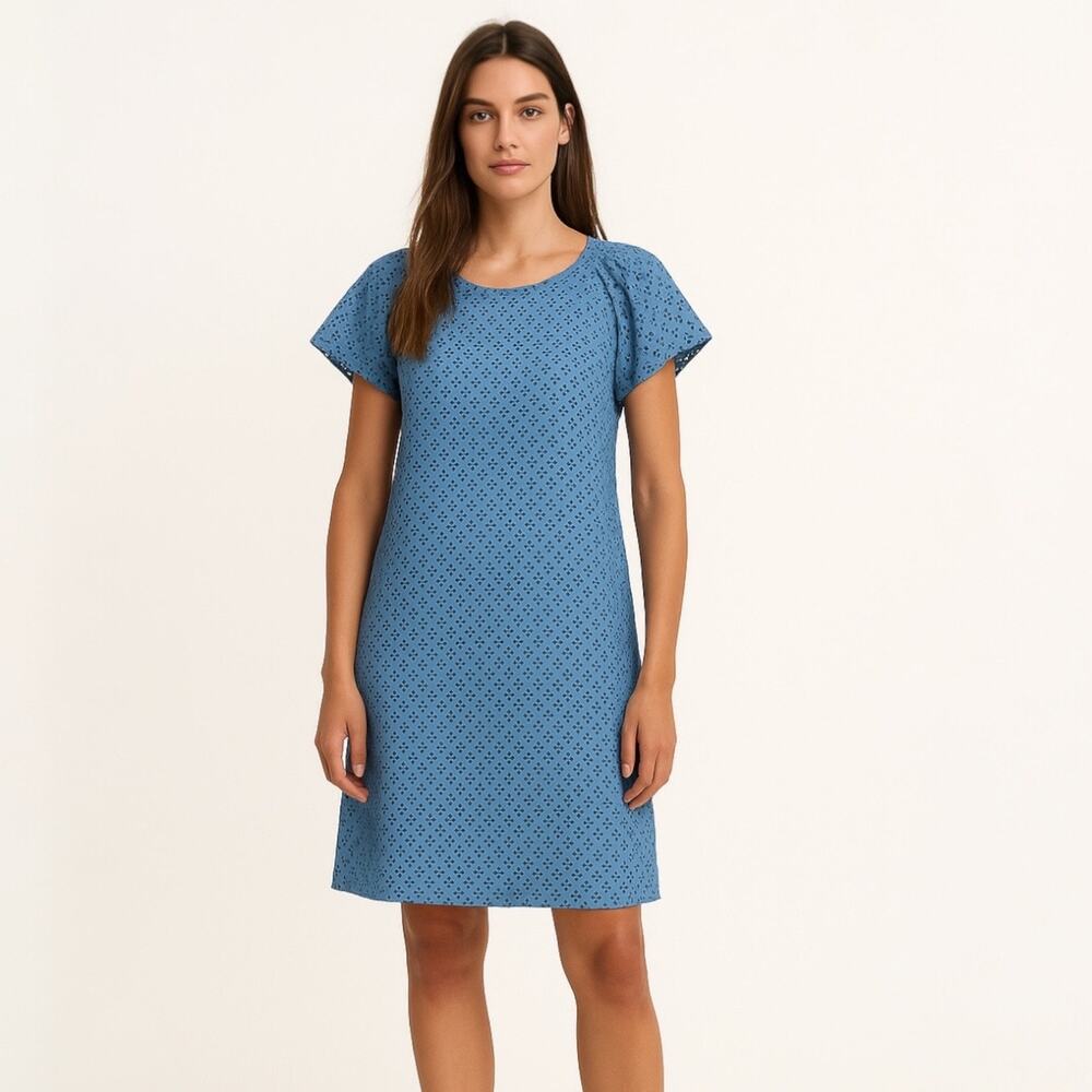 Abercrombie & Fitch Blue Floral Round Neck Short Sleeve Cut Out Shift Dress XS